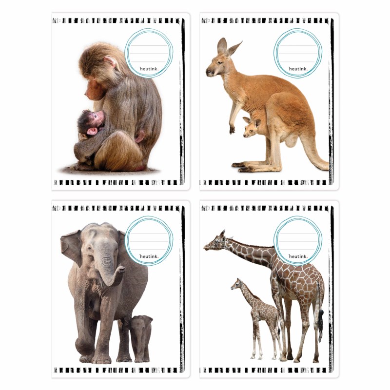 Schriften | Heutink | Dieren moeder + kind | Blokschrift | Liniatuur 3-4-3 mm | 25 stuks 