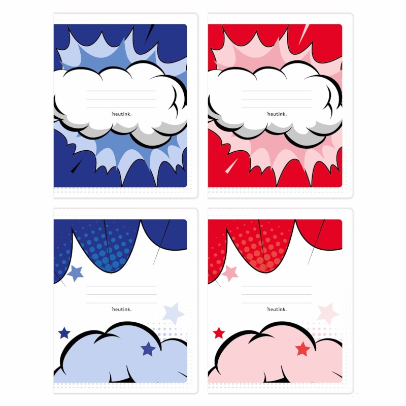 Schriften | Heutink | Cartoon rood/blauw serie 3 | Liniatuur ruit 10 mm | 25 stuks 