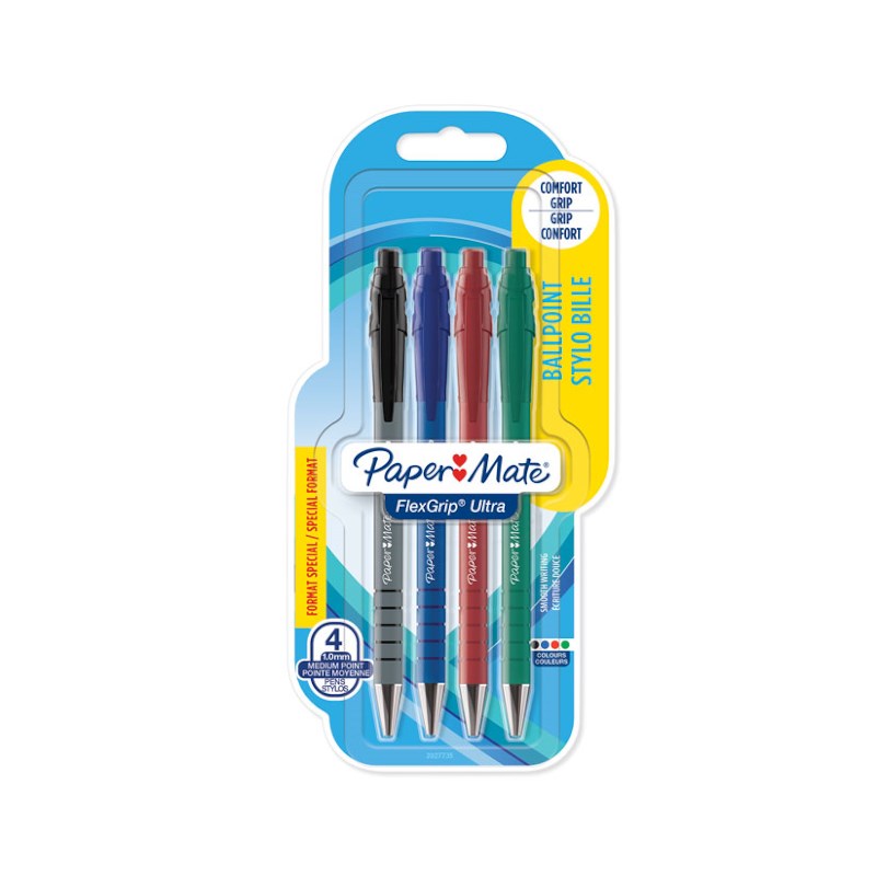 Balpen | Paper Mate | 4 kleuren | FlexGrip Ultra | Drukknopmodel