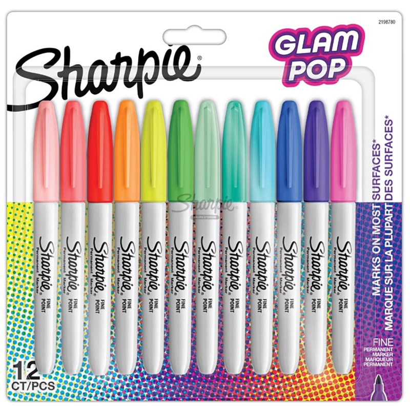 Marker permanent | Sharpie |  Glam pop | Fijne punt | 12 kleuren