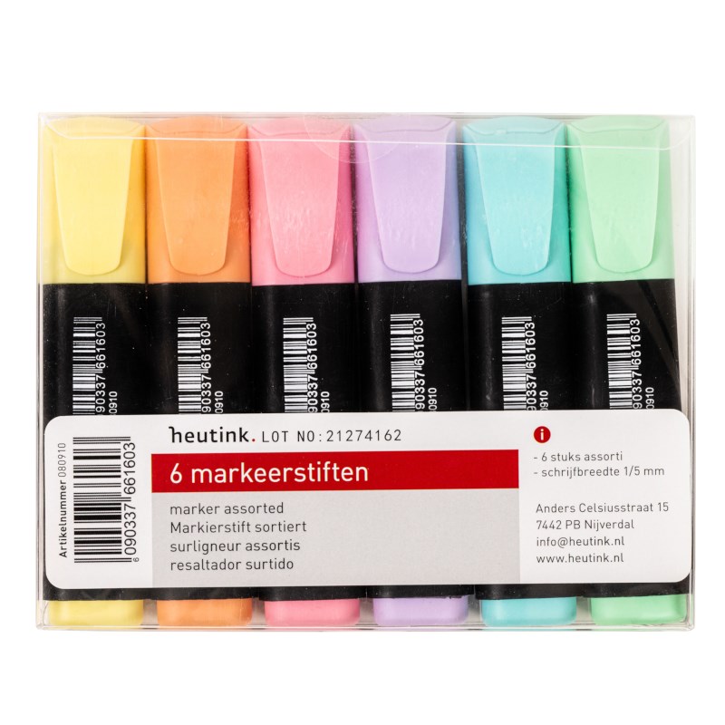 Markeerstift | Pastel | 6 kleuren assorti