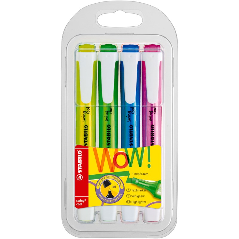 Markeerstift | STABILO | swing cool | Etui 4 kleuren
