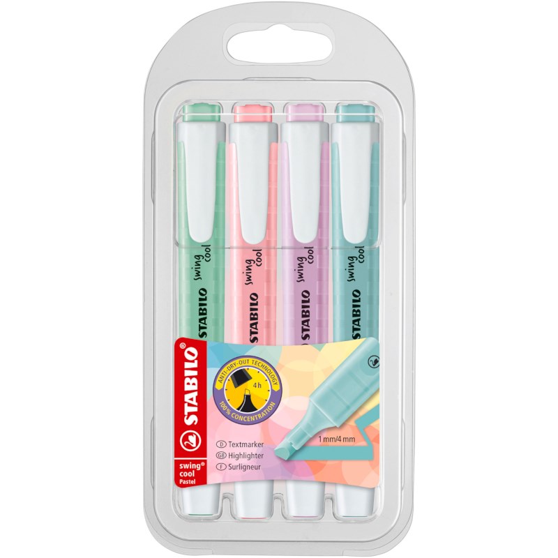 Markeerstift | STABILO | swing cool Pastel | Etui 4 kleuren - set 1