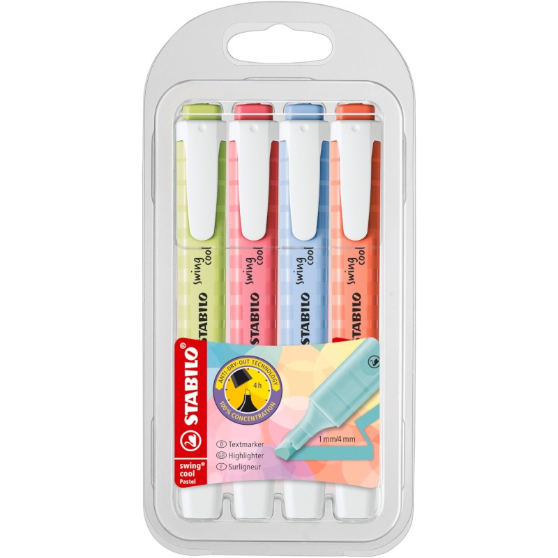 Markeerstift | STABILO | swing cool Pastel | Etui 4 kleuren - set 2