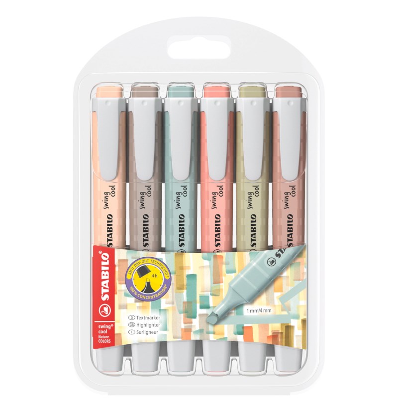 Markeerstift | STABILO | swing cool | NatureCOLORS | Etui 6 kleuren