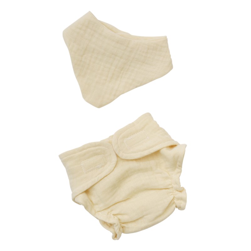Katoenen luier en slabber | Voor poppen van 32 en 38 cm