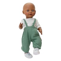 Tuinbroek en shirt groen/wit | Voor poppen van 32 en 38 cm