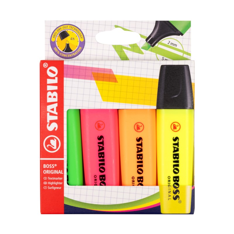 Markeerstift | STABILO | BOSS ORIGINAL | Etui 4 kleuren