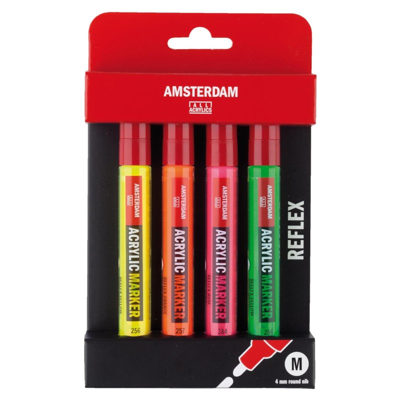 Acrylverf Amsterdam | Marker 2-4 mm | Reflexset 4 kleuren