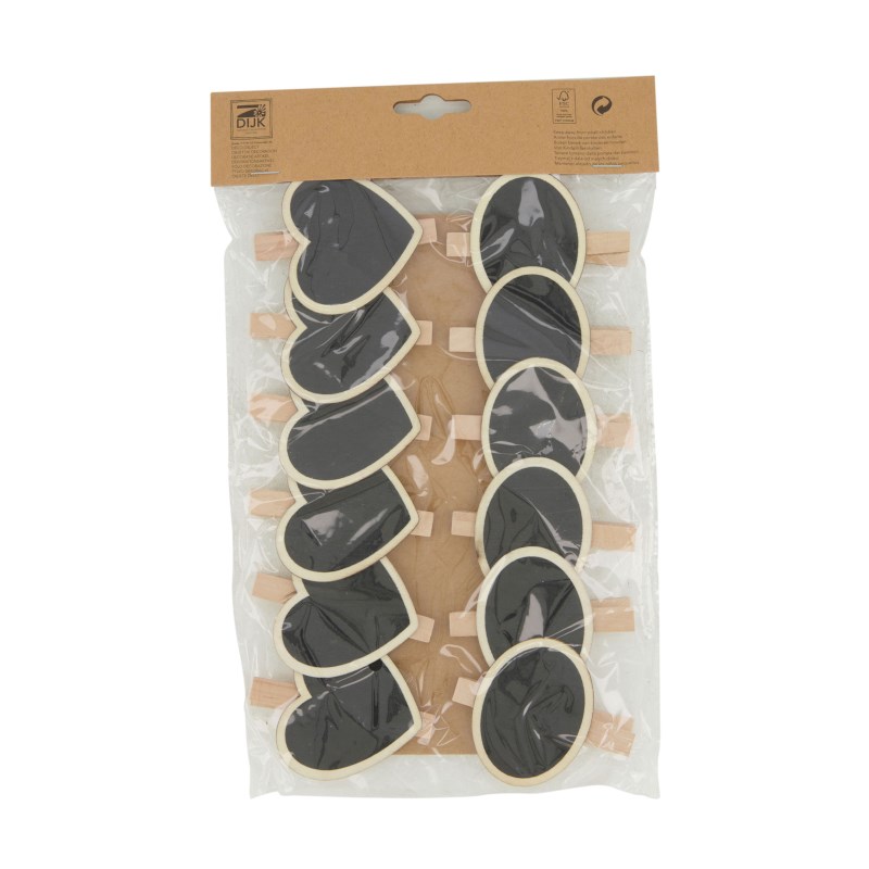 Krijtbord clips | Zwart | Ovaal en hart | 12 stuks