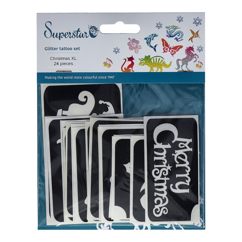 Schmink sjablonen | Glitter tattoo | Superstar | Kerst | 24 stuks