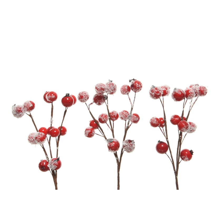 Kerst decoratie | Tak met besjes | Rood | 3 stuks