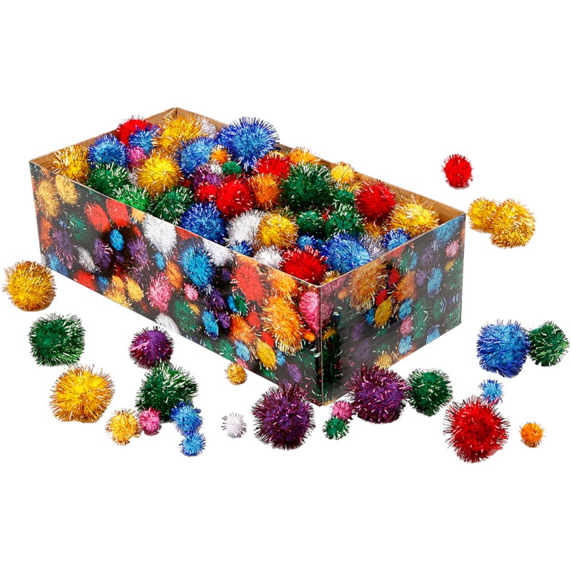 Pompons | Glitter | Assorti | 15-40 mm | 300 gram