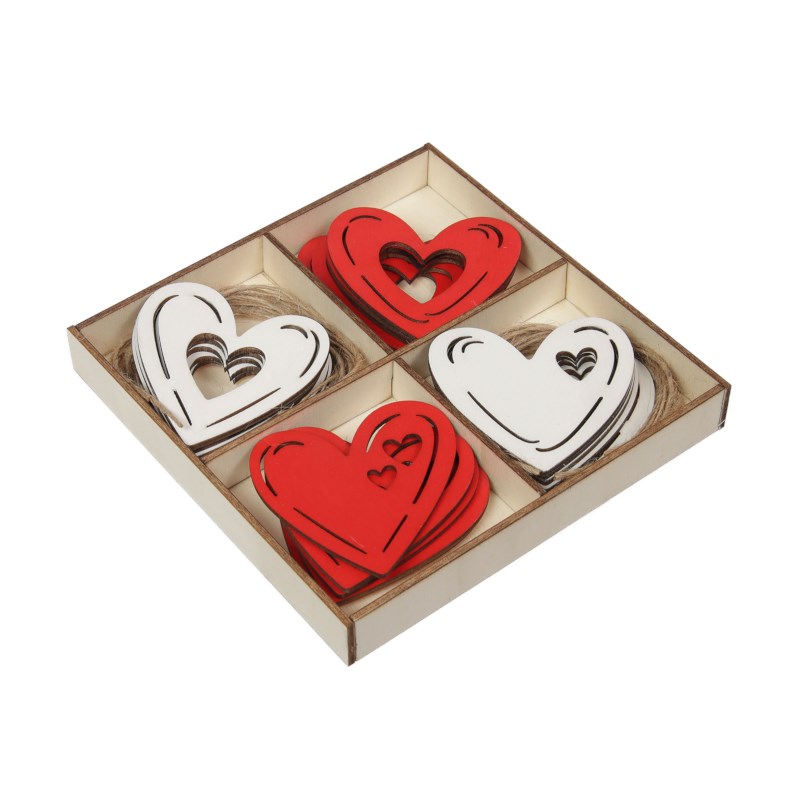 Hartjes | Hout | Rood  wit | 20 stuks