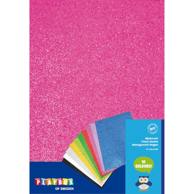 Rubberplaat | Playbox | Glitter assorti | 10 vel