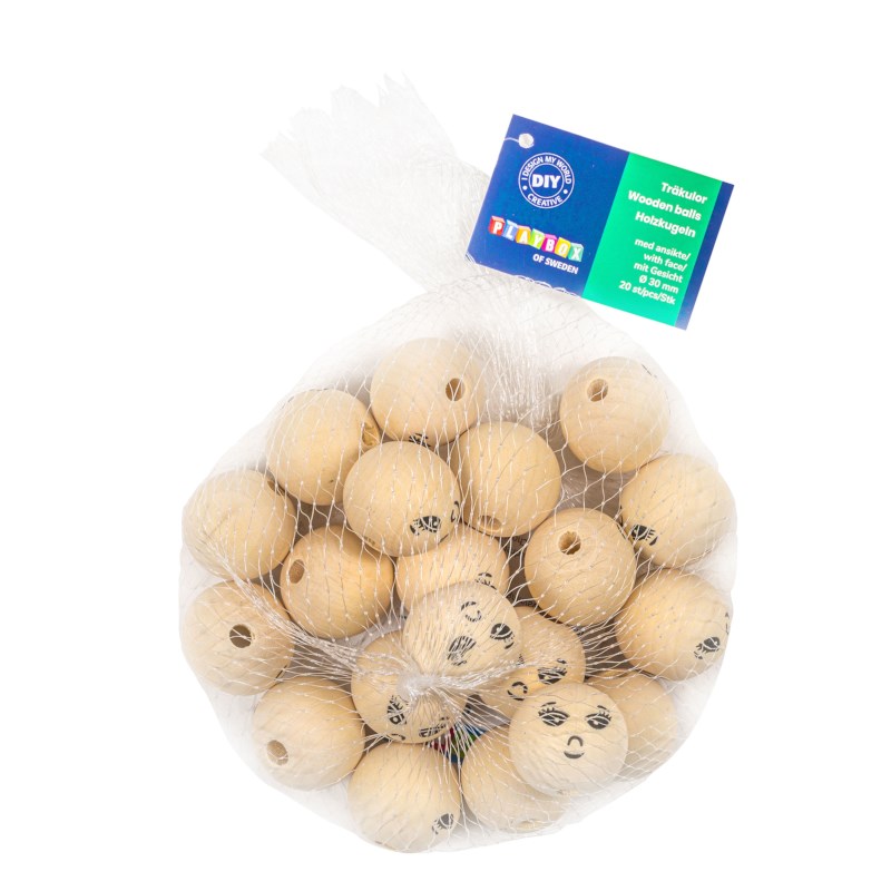 Houten bal | Playbox | Gezichtjes | 20 stuks