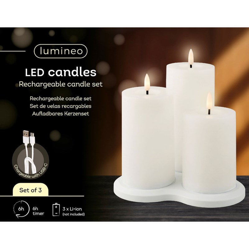 LED kaars | Lumineo | Warm wit | Assorti | 3 stuks