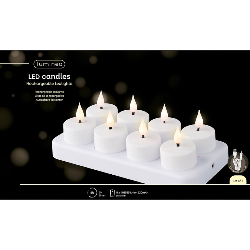 LED waxinelicht | Lumineo | Warm wit | Oplaadbaar | 8 stuks