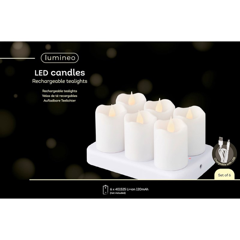 LED waxinelicht hoog | Lumineo | Warm wit | Oplaadbaar | 6 stuks
