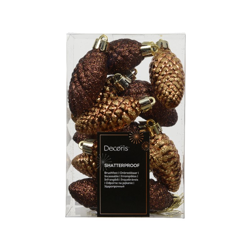 Kerstbal dennenappel | Brons | 12 stuks