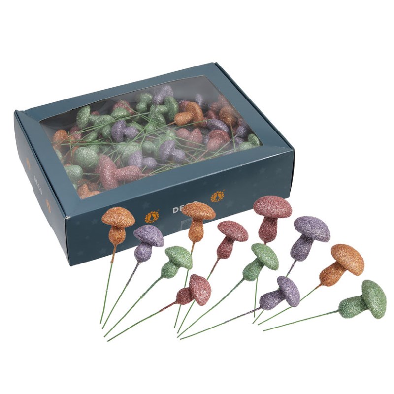 Decoratie paddenstoelen op draad | Pastel | 90 stuks