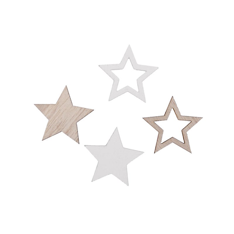Kerst decoratie | Sterren | Hout | 48 stuks