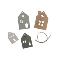 Kerst decoratie | Huisjes | Rood | Hout | 16 stuks