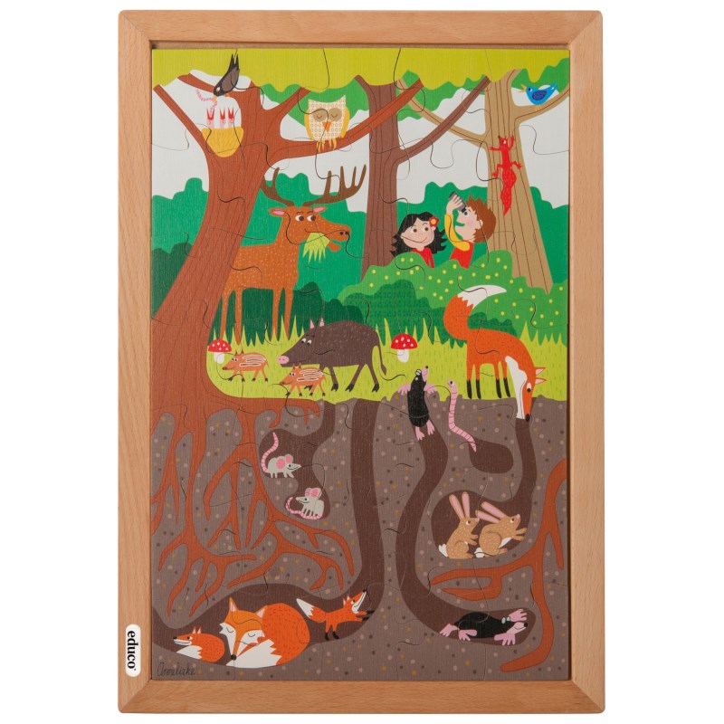Boven en onder - in het bos | Educo | Legpuzzel | 35 puzzelstukken | ONDERSTEBOVEN.