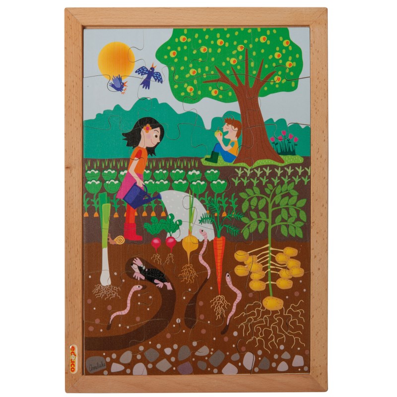 Boven en onder - in de tuin | Educo | Legpuzzel | 28 puzzelstukken | ONDERSTEBOVEN.