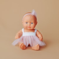 Pop zonder haar | Meisje | Hard lijf | Met kleertjes | 21 cm 