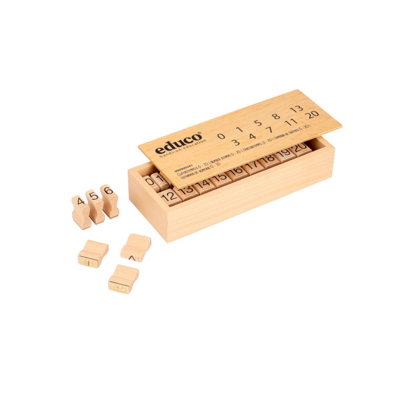 Stempelset cijfers - gesloten 0-20 | Educo | Oefenmateriaal | Met rekentekens | 25-delig | TELWERK.