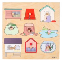 Dierenhuisjes | Educo | Inlegpuzzel | 8 puzzelstukken | VERRASSING.
