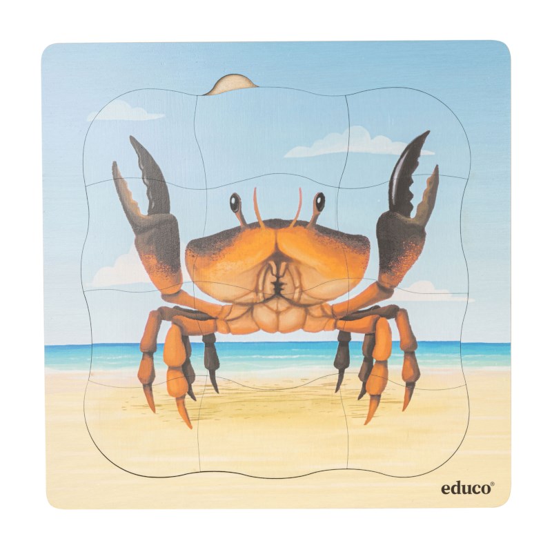 Op het strand - groei krab | Educo | Lagenpuzzel | 31 puzzelstukken | GROEIGEHEIM.