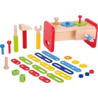 Mini werkbank met gereedschap en constructiemateriaal