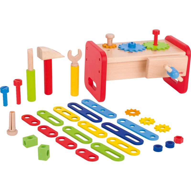 Mini werkbank met gereedschap en constructiemateriaal