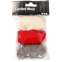Wolvilten l Gekaarde wol | Rood/beige/wit | 3 x 10 gram
