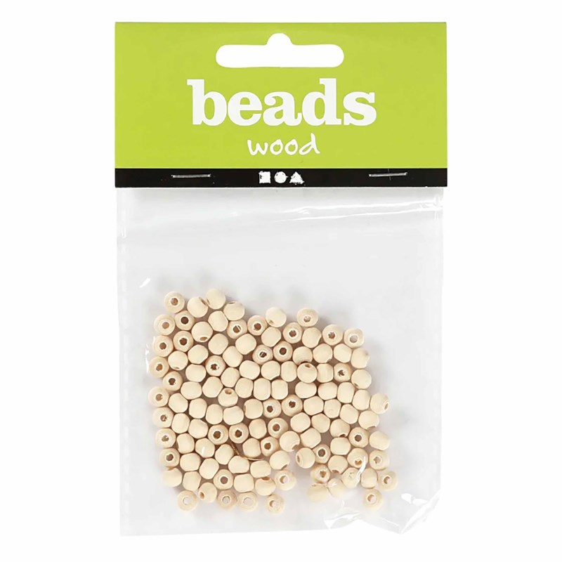 Houten kralen rond | Doorsnee 5 mm | Blank hout | Zak à 100 stuks