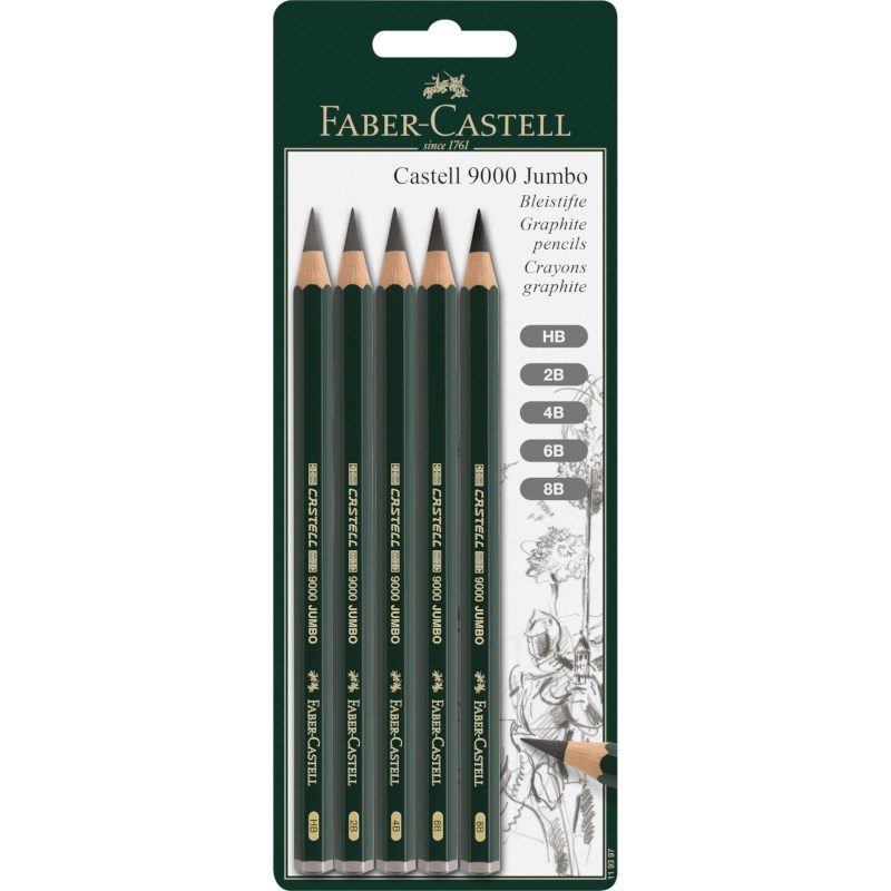 Tekenpotloden grafiet | Faber Castell | 9000 Jumbo | Blister 5 stuks